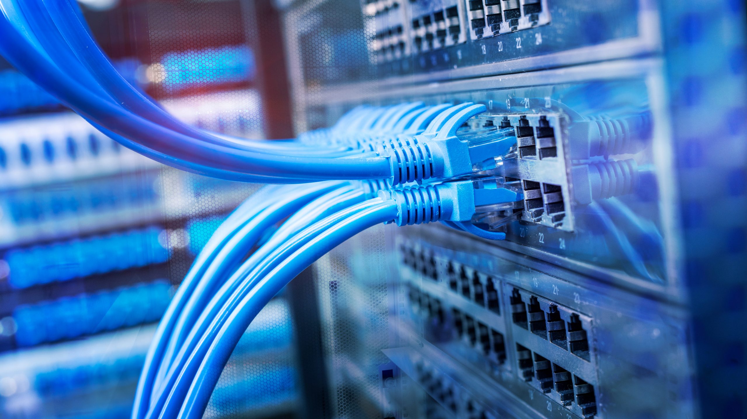 ethernet cable on network switches background